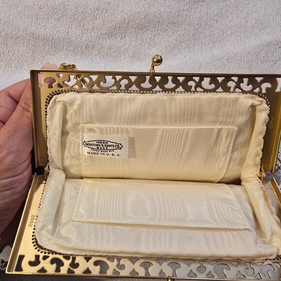Whiting & Davis Co Mesh White Metal Gold Silver Hand Bag Purse Clutch EUC PRETTY